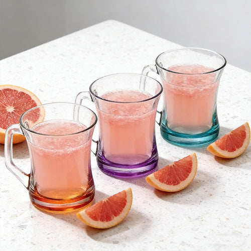 3PCS Zen Coral Glass Tea Mug 225cc Clear Glass Cups